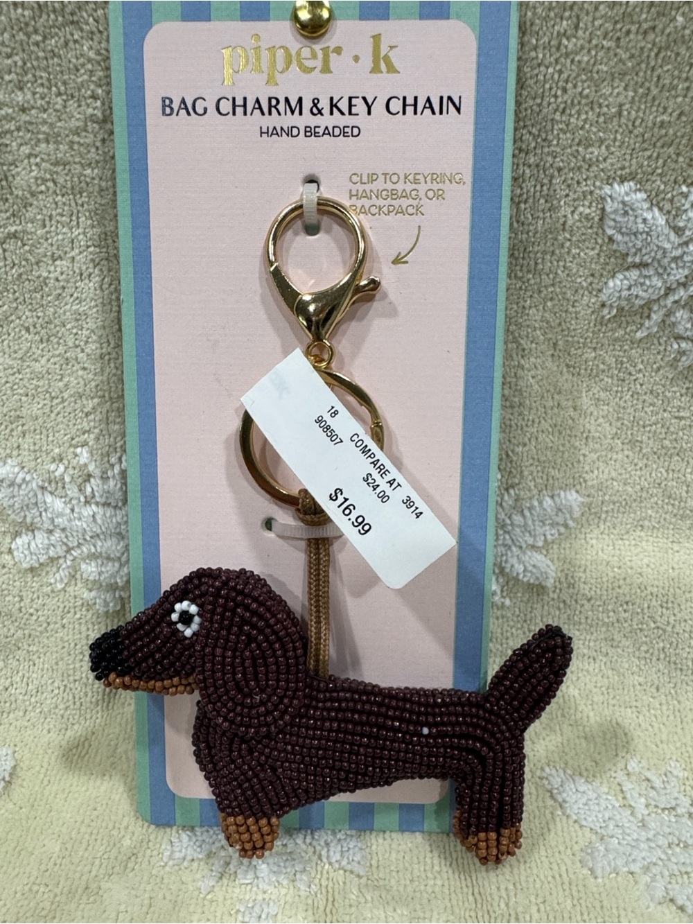 piper·k Hand Beaded Dachshund Bag Charm - Brown…SEE DESCRIPTION